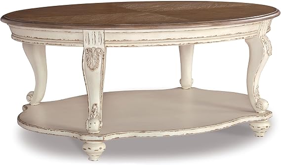 Signature Design by Ashley Realyn Oval Coffee Table, White/Brown