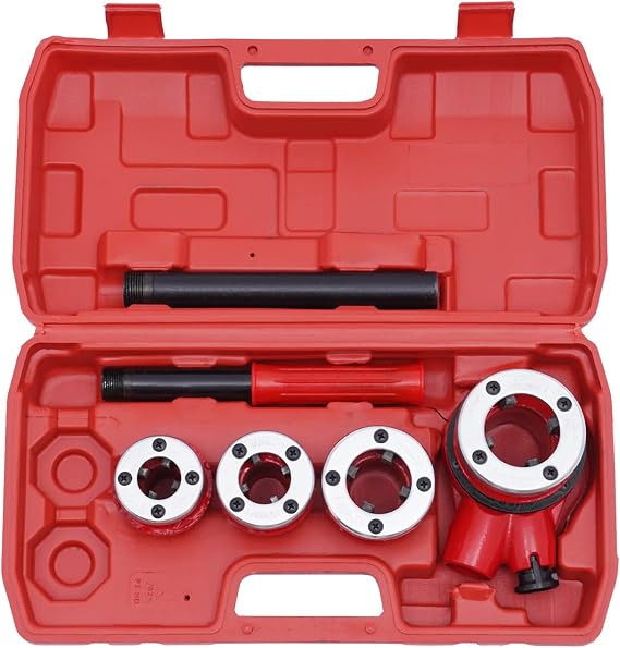 Ratchet Pipe Threader Kit,Manual Ratcheting Pipe Threader, Portable Pipe Threading Tool Set, Storage Case for Galvanized Aluminum Iron Copper Pipes