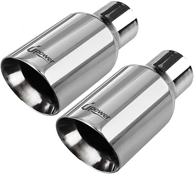 Upower Pack of 2 Exhaust Tip 2.5 inch Inlet 4 inch Outlet 9" Long 304 Stainless Steel 2.5" to 4" Diesel Exhaust Tailpipe Tip Double Wall Slant Cut