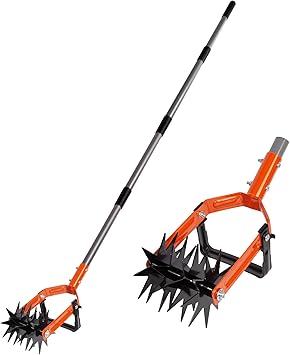 Walensee Rotary Cultivator Garden Tool, Adjustable Long Handle Hand Tiller with Star-Shaped Rolling Tines, 2-in-1 Weeder & Soil Aerator for Lawn Care, Reseeding Grass, Soil Mixing, Manual Yard Tiller