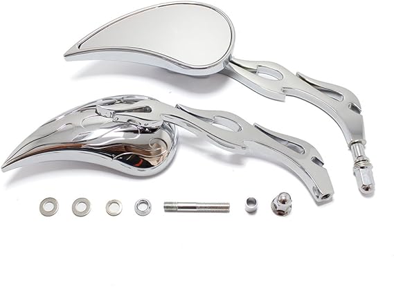 Chrome Custom Flame Tear Drop Motorcycle Mirrors for Harley Davidson Sportster Street Fatboy Softail-Pair