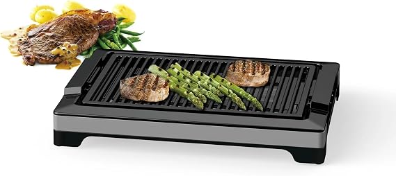 Electric Smokeless Indoor Grill, 1600W Fast Heat Up BBQ Grill, Nonstick Cooking Surface, 5 Levels Adjustable Temperature, Dishwasher Safe Removable Water Tray-Easy to Clean, Cool-touch Handles, Black