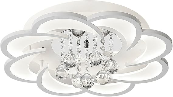 20.5'' LED Flush Mount Light Ceiling Flower Shape with Crystal Ball Ceiling Light Fixture 30W Acrylic Panel Modern Ceiling Chandeliers for Living Room Bedroom Kitchen