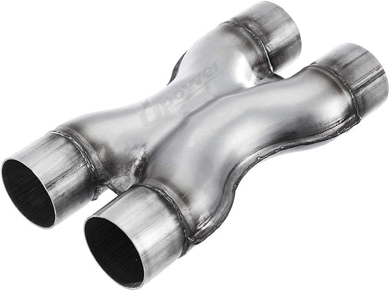 Upower Exhaust X-Pipe 2.5" Universal Crossover X Pipe Dual 2.5 In/Out Exhaust Tip 12" Long Polished Stainless Steel Stamped Pipe