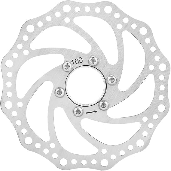 OUKENS Bike Disc Brake Rotor, 1pcs 160mm Stainless Steel Mountain Bike Bicycle Brake Rotor, Threaded Hubs Brake Disc Rotor Flange Adapter with 6 Bolts