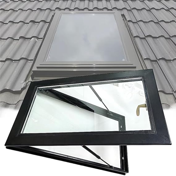 Aluminium Alloy Double Glass Skylight, 400x400mm Roof Window, Manual Ventilation Partition Mounted Skylight, Energy-Efficient Roof Skylights for Natural Light