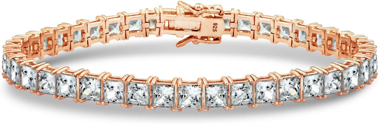 Amazon Essentials Platinum or Gold Plated Sterling Silver Princess-Cut Tennis Bracelet made with Infinite Elements Zirconia, 7.25", (previously Amazon Collection)
