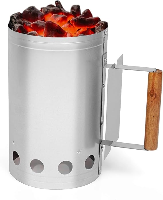 Charcoal Chimney Starter, Small Chimney Starter with Wooden Handle for Charcoal Grill and BBQ, Charcoal Chimney for Rapid Fire Starting of Barbecue Grill