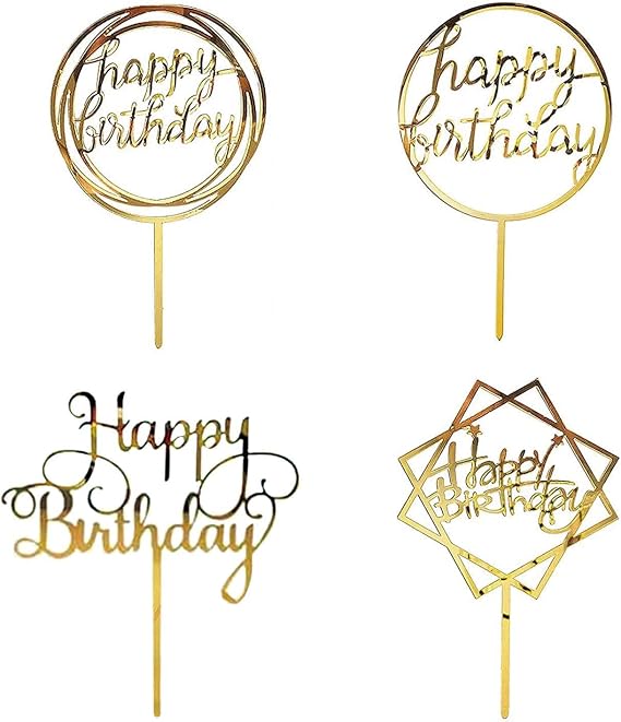 4 Pieces Happy Birthday Cake Topper Acrylic Birthday Cake Topper Glitter Happy Birthday Topper Cake Decorations Accessories for Various Birthday Parties Cake Decoration (4 Styles