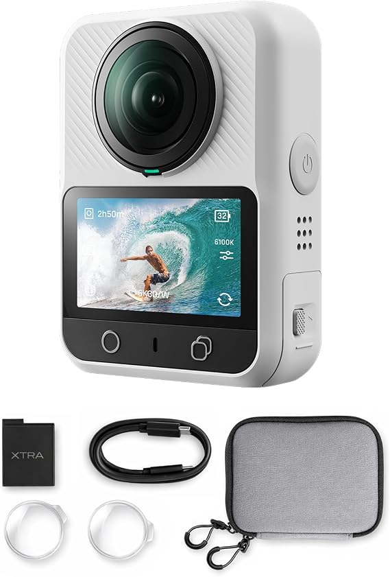 Xtra 360 Camera, 8K Panoramic Video, 1-Inch Sensor Equivalent, 100MP High Resolution, Waterproof Action Camera, 105GB Built-in Storage, Bullet Time, Broad Compatibility, Vlog