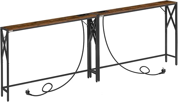 MAHANCRIS Console Table with Charging Station Entrance Table Narrow Console Table Hallway Table Exhibition Table Side Table for Living Room Hallway Vintage Brown and Black ACTHR151UE01S2V
