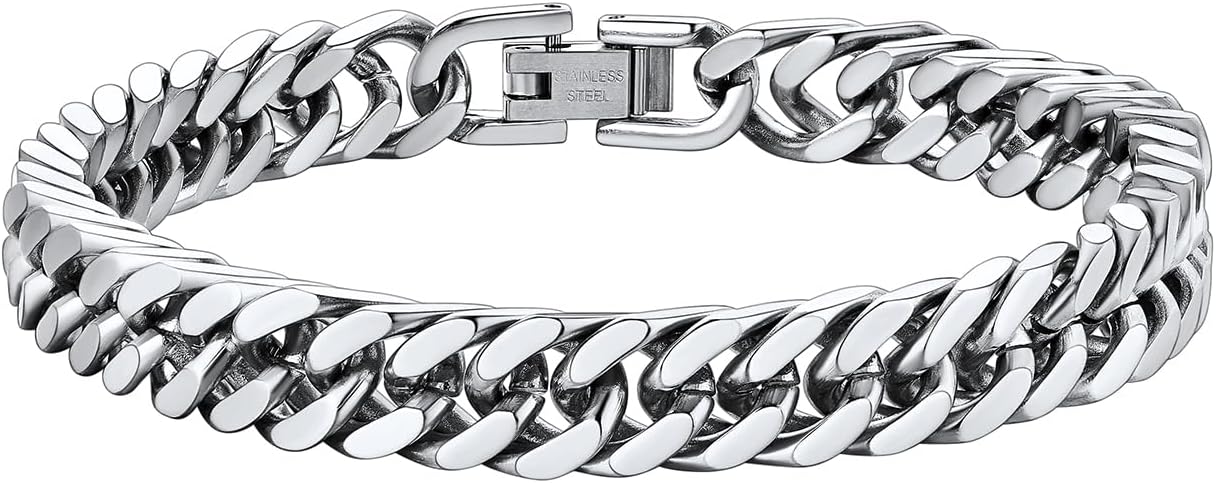 ChainsHouse Stainless Steel Cuban Link Bracelet, 6mm/8mm/12mm/17mm Width, 7.5"/8.3"/9", Black/ 18K Gold Plated Chain Wrist Bracelets for Men Women, Send Gift Box
