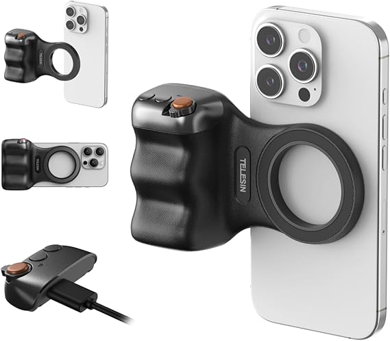 TELESIN Magsafe iPhone ve Android için Fun Shot Manyetik Telefon Kamerası DSLR Tarzı Deklanşör Kavraması, iOS26/17/18 için Çıkarılabilir Kablosuz Deklanşör Düğmesi ile - Konfor Ergonomik Telefon