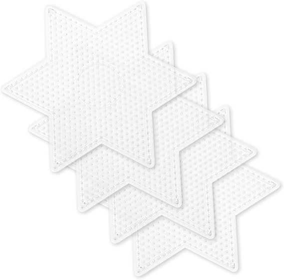 4PCS 5mm Fuse Beads Boards, Large Clear Pegboards Kits, Hexagram Clear Plastic Pegboards for Kids Craft Beads