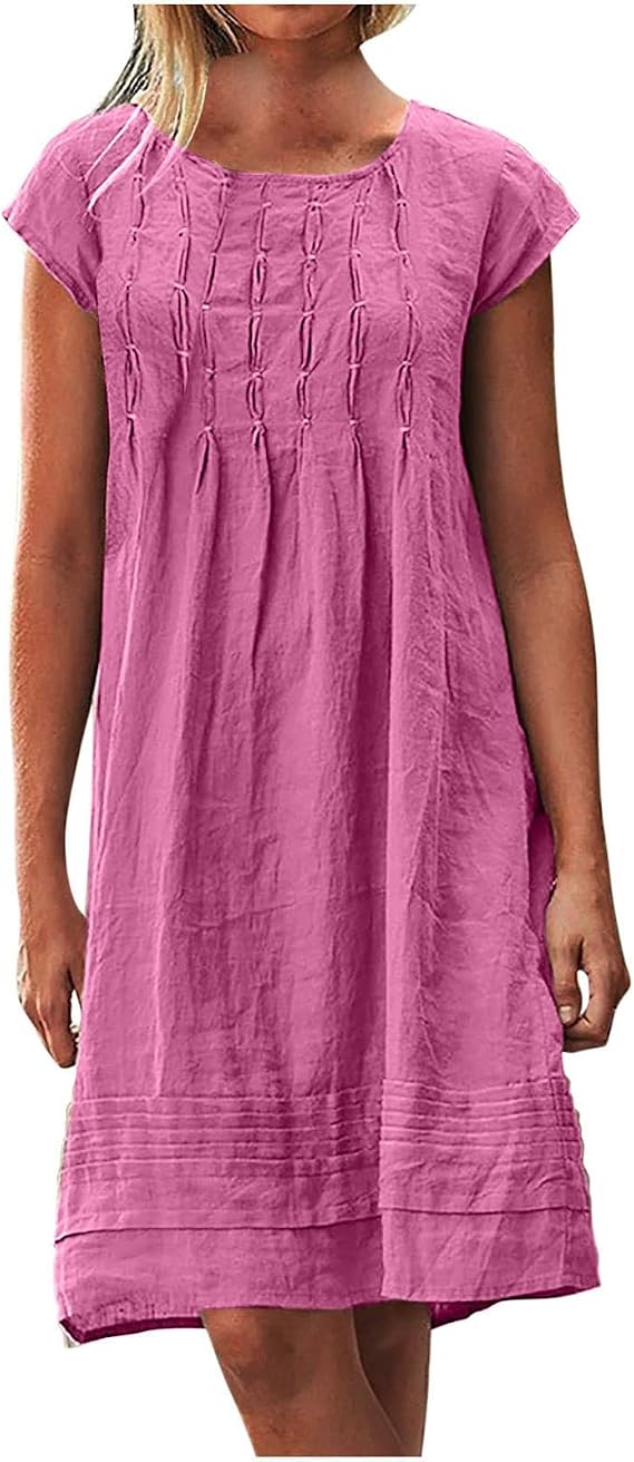 Women Cotton Linen Summer Dresses Casual Mini Short Dress Gauze Boho Dresses 2024 Trendy Vacation Clothing