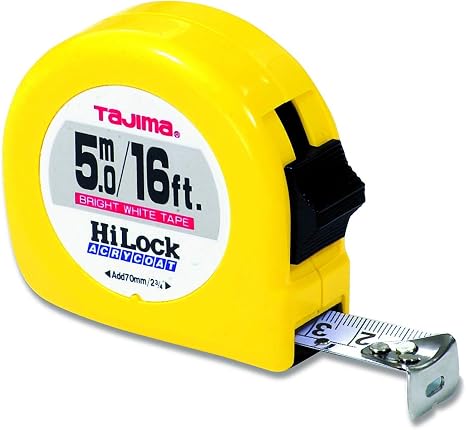 TAJIMA Tape Measure, Hi-Lock Measuring Tape, 16 ft/5 m x 1 inch