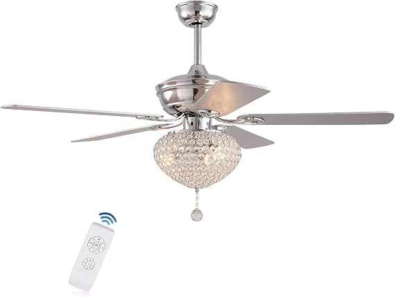 52inch Ceiling Fans with Lights Modern Crystal Chandelier Ceiling Fan with Remote Chrome with Dual Finish Blades 3 Speed Adjustable for Dinning Room Bedroom Living Room Timing Options