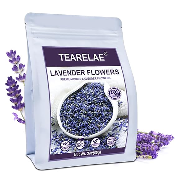 TEARELAE Premium Dried Lavender Flowers, 5A Top Grade, 3oz/85g | 100% Pure Natural Edible Flowers, Culinary Buds, For Baking, Tea, Soap, Bath Bombing, Candle & Sachets, Non-GMO