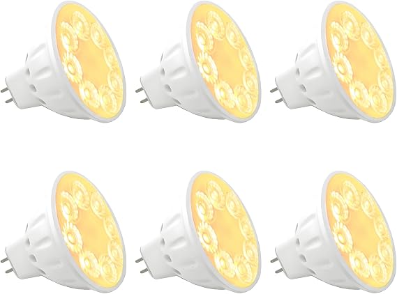 MR16 LED Bulbs, Landscape Low Voltage Spotlights, 35W/50W Halogen Replacements. 5W Warm White 2700K-3000K 12V Gu5.3 Bi-pin Base for Outdoor Accent Lighting Indoor Track Lights 6-Pack