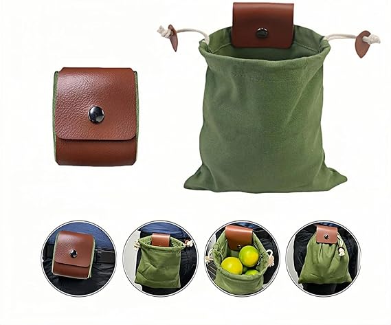 Foldable Waxed Canvas Foraging Bag - Hands Free Waist Pack for Hiking, Camping & Berry Picking, Waterproof Tactical Hip Pouch ,Mushroom Picking(Army Green),8.94X8.66IN