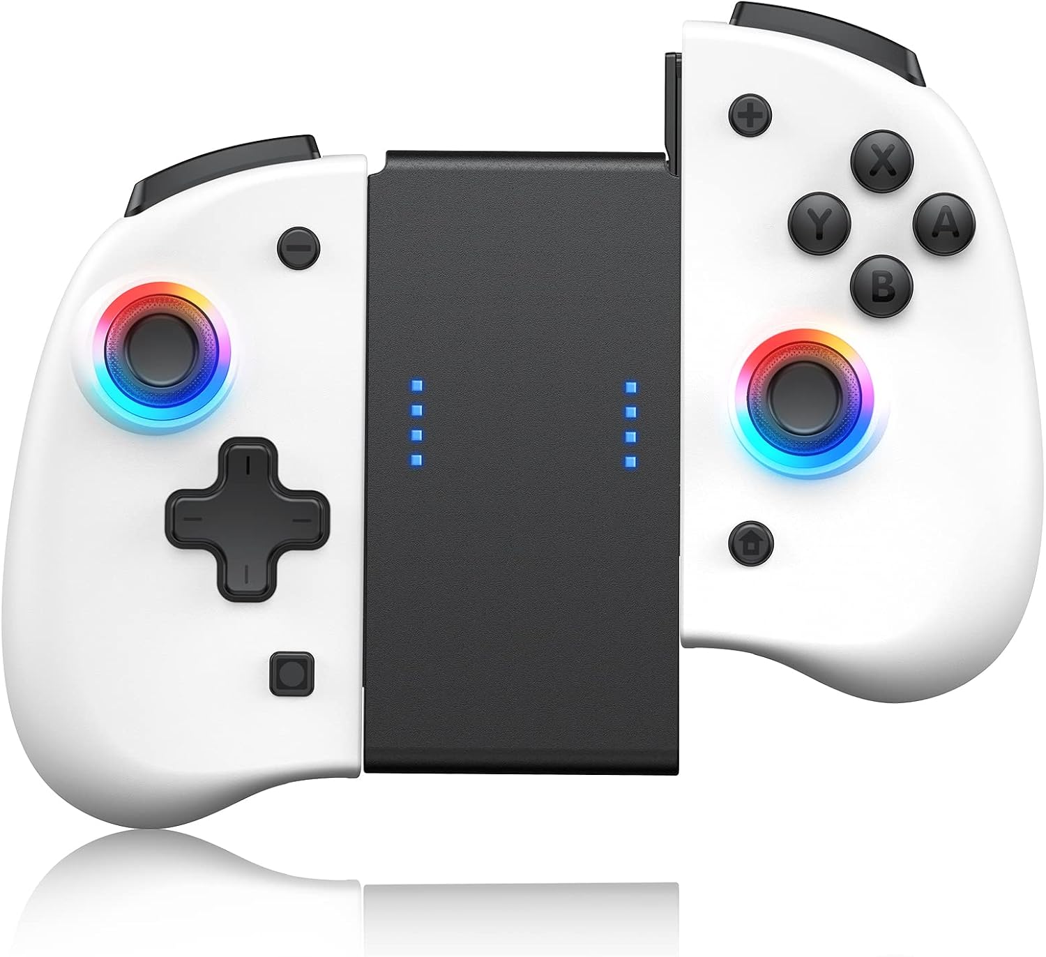 ECHTPower LED Joy Con for SwitchSwitch OLED, Wireless Joycon Switch Controller, 8 Color Adjustable Light, Wake-upMacro ButtonTurboVibrationMotion Functions, LR Joy Pad Controllers-White
