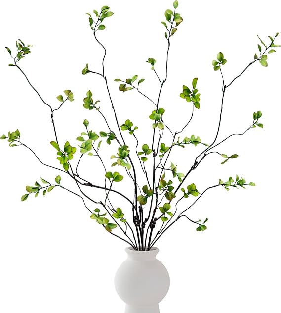 4 Pcs Artificial Ficus Branches Faux Eucalyptus Stems, 95cm/35.4" Fake Stems Artificial Plants Olive Tree for Home Decor Tables Vases Garden Decoration (4 Pcs Faux Green Stems-35.4"/90cm)