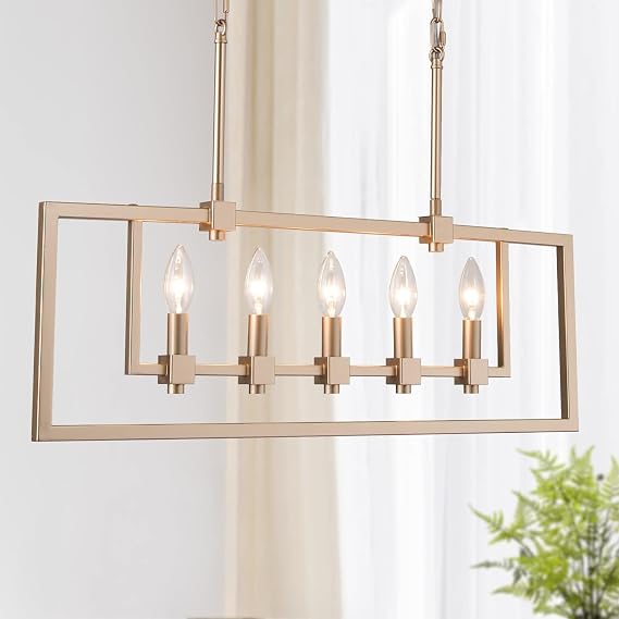 KSANA Gold Chandelier, Modern 5-Light Chandeliers for Dining Room, 28 Linear Kitchen Island Light fixtures for Living Room