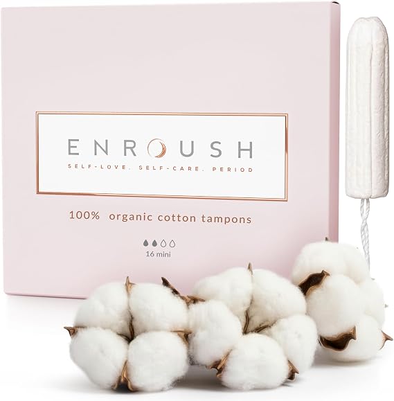 ENROUSH 100% Organic Cotton Buffer | Nature Soluble and Toxin-Free | Hypoallergenic - Non-Irritating and Allergic | Ultra Absorbent - Leak Proof Protection | Healthy and Comfortable Choice for Your Body - 16 Mini