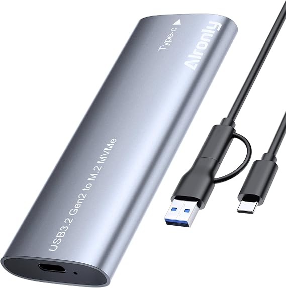 M.2 NVMe SSD Enclosure USB 3.2 Gen2 10Gbps Tool-Free Aluminum Portable UASP | Supports 2230/2242/2260/2280 Plug & play Win/Mac/Linux 2-in-1 cable Cool running