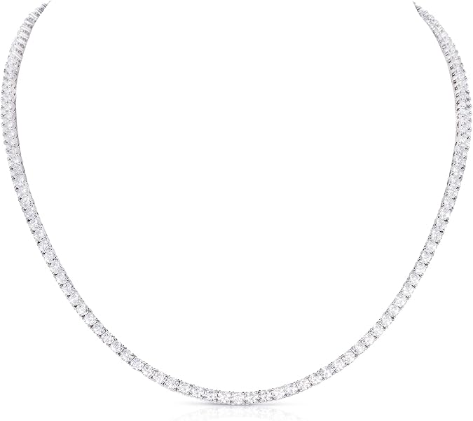 Diamond Treats 925 Sterling Silver Tennis Necklaces for Women, Stunning Statement Necklace with Round Cubic Zirconia Stones, Tennis Chain Necklace in 925 Silver with Gift Box