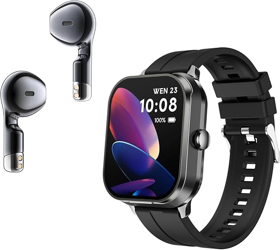 Tuanzi D8Pro 2.01" TFT Smartwatch with Earbuds Smart Watch TWS Wireless Bluetooth Headset Health Monitor Fitness Tracker Bluetooth Call Music Player (Black Silicone)