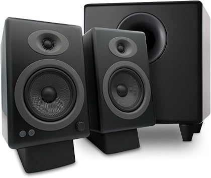 Audioengine A5 Black Bluetooth Bookshelf Speakers with S8 Black Subwoofer and DS2 Stands