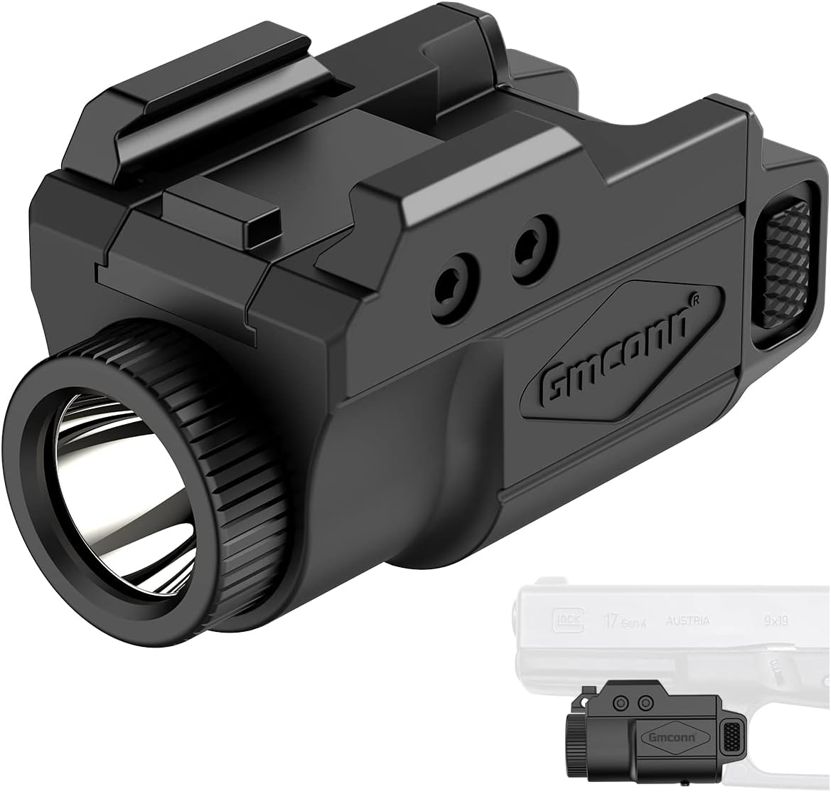 Gmconn 700 Lumen Pistol Light, Compact Adjustable Rail Mounted Flashlight Mini Weapon Light with Strobe Mode for Picatinny MIL-STD-1913, Glock
