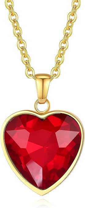 YAMI Heart Pendant Necklace 14K Gold Plated Birthstone Necklace for Women