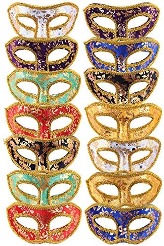 14 Pieces Masquerade Masks, Half Face Mardi Gras Masquerade Mask Venetian Masks Set for Carnival Prom Ball Fancy Dress Party Supplies Costume Accessory Set 3