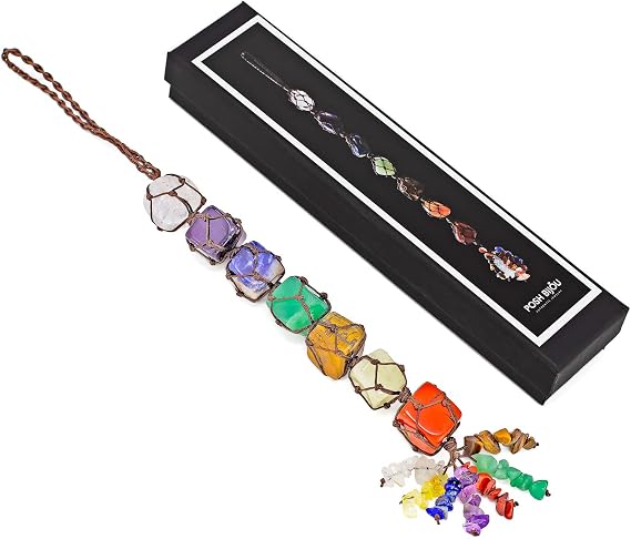 Handmade Chakra Car Crystal Hanging Ornament - 7 Chakra Stones Crystals for Balancing Body, Mind and Soul - Car Crystal Accessory for Calm and Relax - Chakra Wall Decor for Home and Office