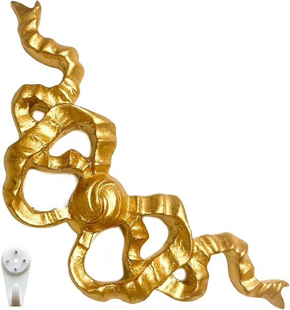 MEAKEO Golden Bow Decoration Carved Bowknot Wall Applique with Metal Hook for Hanging Elegant Wall Decor for Bedroom, Living Room, or Photo Frames