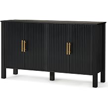 ECOTOUGE Modern Buffet Cabinet, Credenza with 4 Doors & Adjustable Shelves, Fluted Buffet Sideboard Cabinet with Storage, Mid Century Coffee Bar Table for Kitchen, Living Room Entryway, Black