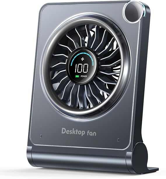 Small Desk Fan, Quiet Portable Table Fan with 100 Speeds, 12 Hrs Cooling, Strong Airflow, Digital Display, 180 Adjustable, Rechargeable Desktop Fan for Bedroom Office Cruise Travel, Black