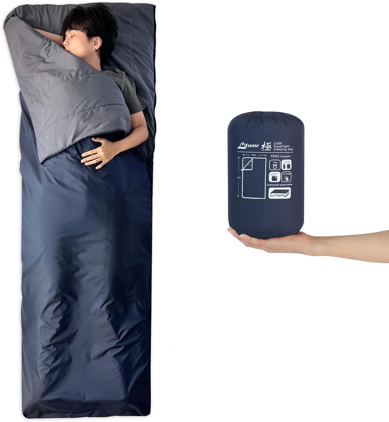 Litume Compact Sleeping Bag 68F-50F 1.6lbs, Combinable Lightweight Portable Packable sleep sacks for Adults for Backpacking, Camping, Hiking, Travel, Family, with Stuff Sack, 3 seasons, Velvet lined