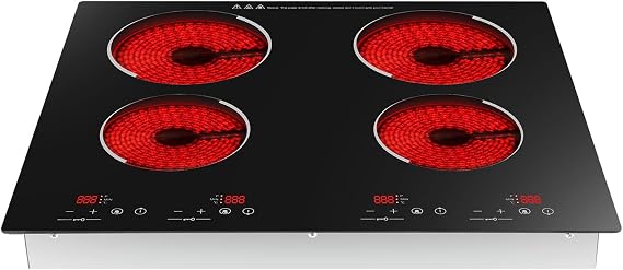 Electric Cooktop, Built-in Cooktop 3000W, Electric Stove Top with 4 Burners, 9 Heating Level, Kid Safety Lock, Sensor Touch Control, 110V
