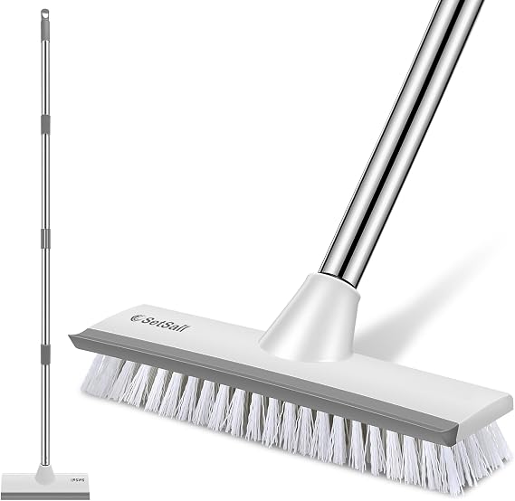 SetSail Floor Scrub Brush with 51-Inch Long Adjustable Handle 2 in 1 Scrape Brush Stiff Bristle Floor Scrubber for Cleaning Shower Bathroom Garage Kitchen Wall Deck Tub Tile | 2 in 1 Scrape Brush Stiff Bristle Floor Scrubber for Cleaning Shower Bathroom Garage Kitchen Wall Deck Tub Tile