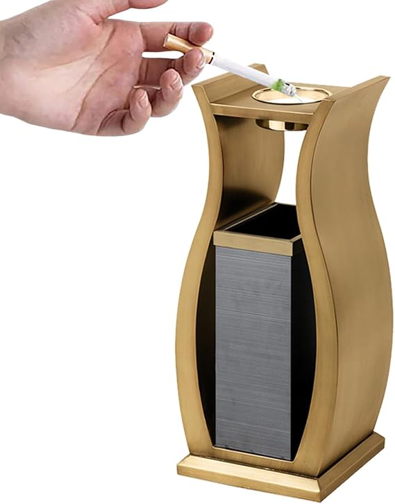 DUDSME Indoor Lobby Stainless Steel Vase Trash can with Ashtray Vertical Metal Dustbin 32 x 28 x 77 cm Garbage Can Waste Bin for Shopping Malls Hotel