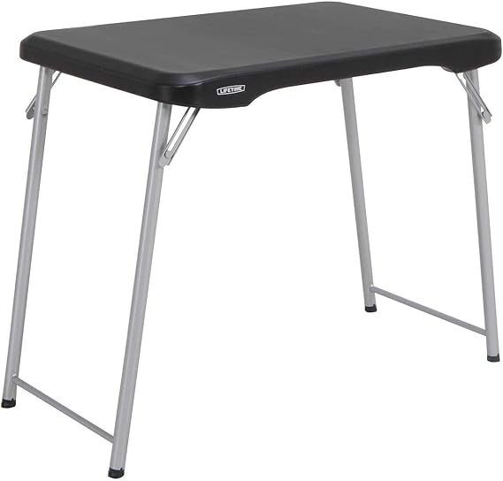 LIFETIME Stacking Compact Folding Table, 30 in. x 20 in., Black and Silver, Indoor/Outdoor