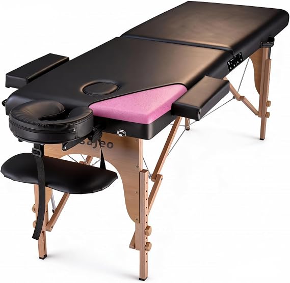 Professional Massage Table Portable Massage Bed, Black(2-Section)