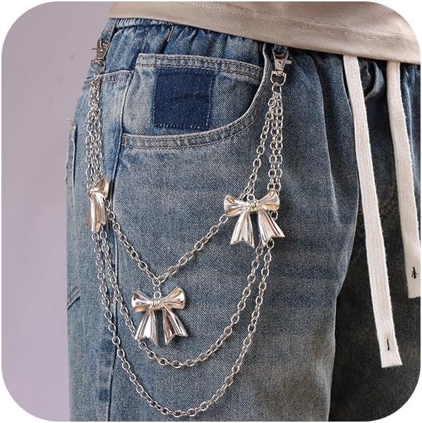 Layered Chain Belt Pants Chain Punk Accessories | Silver Adjustable Wallet Belt Loop Keychain,Trouser Pocket Chain, Gothic Hip Hop Streetwear Jeans Accessories for Men Women