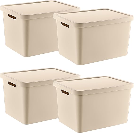 Smartware Set of 4 Stafi Multi-Purpose Lid Box Latte 18 LT - LATTE, Multi-Purpose Lid Box, For Home-Office-Warehouse, Lid Storage Box