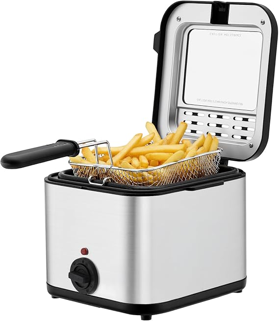 Electric Deep Fryer with Basket - 1000W, 2.5L Oil Container, Adjustable Temperature & View Window, Portable Fryer for Fries, Fish, Chicken, Donuts - Small Deep Fryer for Personal Use at Home