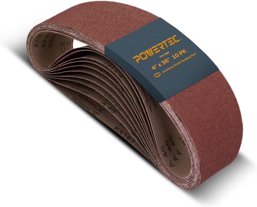 POWERTEC 10PK 4x36 Sanding Belts, 320 Grit Aluminum Oxide, 4 x 36 Inch Sanding Belts for Benchtop Belt and Disc Sander, Belt Sandpaper Woodworking, Metalworking, Paint, Rust Removal 110640