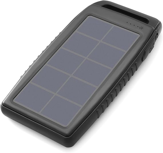 Nekteck Solar Charger 10000mAh Rain-Resistant Dirt/Shockproof Dual USB Port Portable Charger Battery with High-Efficiency Solar Panel Backup Power Pack for All USB Supported Devices, Black
